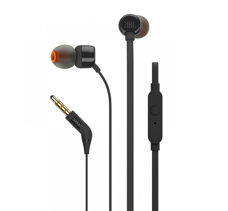 JBL T110 fülhallgató SZTEREO (3.5mm jack, felvevő gomb, lapos kábel) FEKETEJBLT110BLK