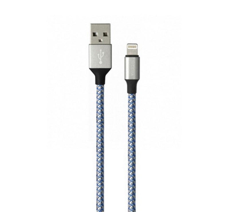 Devia VOGUE adatkábel (USB - lightning, 12W, 100cm, cipőfűző) EZÜST/KÉK
