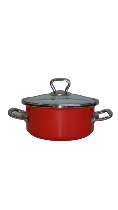 Bonyhádi Elit piros lábas üvegfedővel fémfüllel 24 cm 3,75 liter