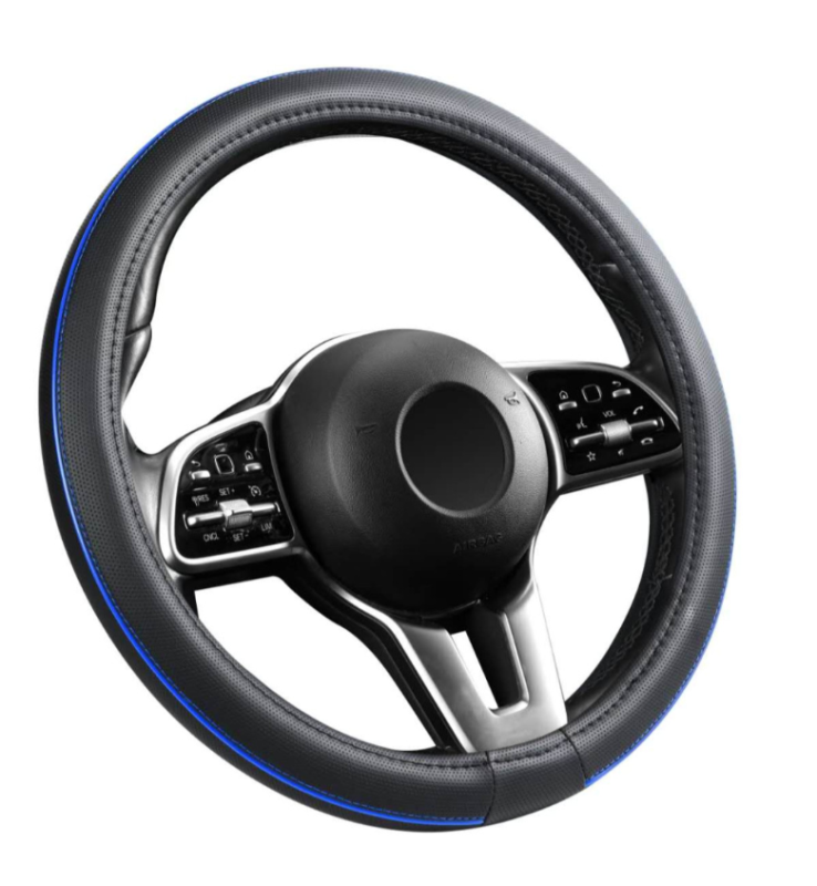 Műbőr kormányvédő 38 cm, kék betétes (795)