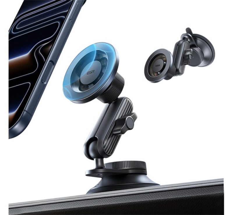 ESR OMNILOCK autós tartó (műszerfalra, szélvédőre, öntapadó, állítható, 360°, mágneses) FEKETE
