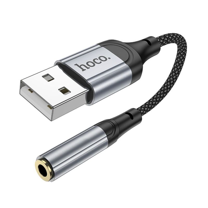 HOCO adapter AUX USB-A (dugasz) Jackhez 3,5 mm (aljzat) LS36 0,12 m fekete