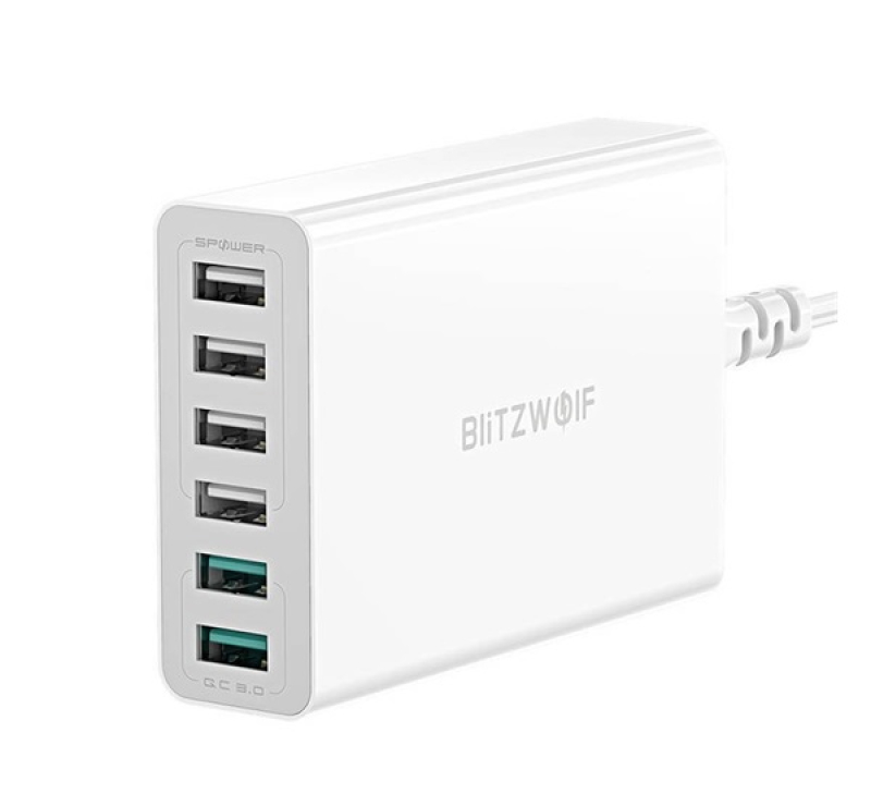 BlitzWolf hálózati elosztó 6 USB aljzat (60W, PD gyorstöltő 3.0) FEHÉRBW-S15 EU