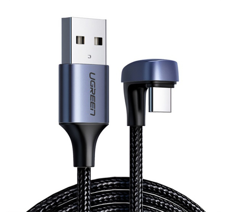 Ugreen US311 adatkábel (USB - Type-C, 3A, QC 3.0, 100W, 100cm, 180 fokos, cipőfűző) FEKETE