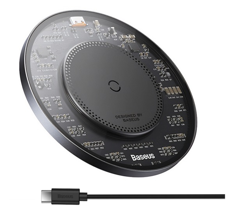 Baseus SIMPLE 2 asztali töltő (15W, PD gyorstöltő, wireless, MagSafe + Type-C tápkábel) FEKETECCJJ05