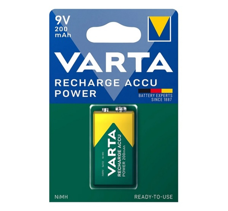 Varta POWER szupertartós elem (6F22, 9V, 200mAh Ni-MH, újratölthető) 1db/csomag