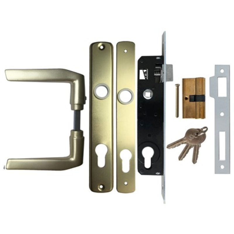 Portálzár szett (elzett zár+zárbetét+ajtókilincs410 címmel zárólemezzel) F2 (3986813)