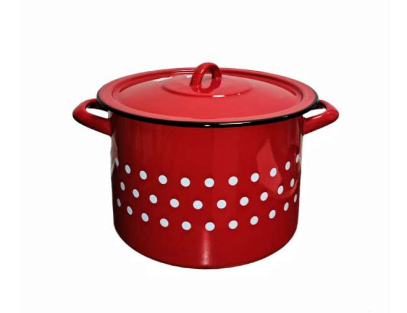 Bonyhádi pöttyös zománcozott fazék + fedő 14 cm