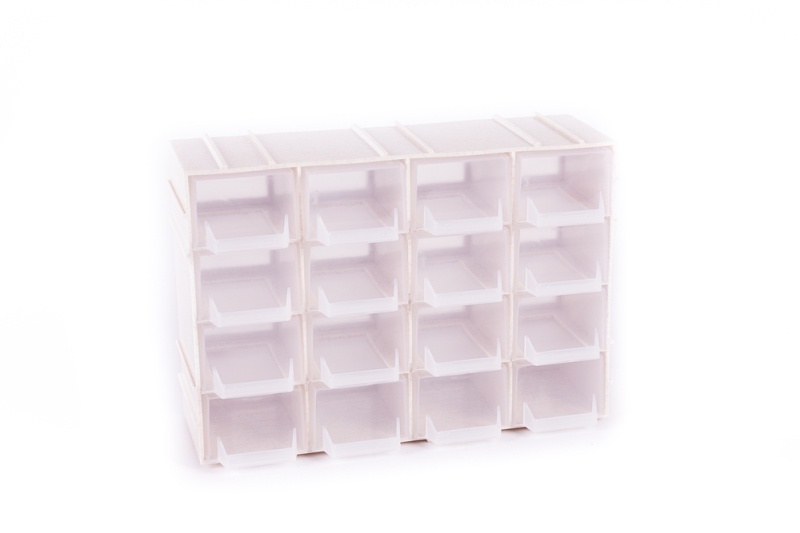 Csavartartó doboz 16 fiókos, műanyag 22x7x15cm - szürke (278)