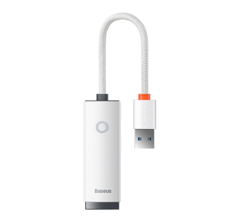 Baseus LITE adapter kábel (Ethernet aljzat - USB 3.0, RJ45, 1000MB/s, LAN, 10cm) FEHÉRWKQX000102