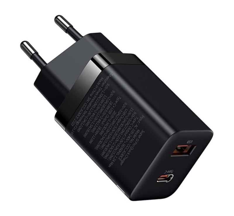 Baseus SUPER SI PRO hálózati töltő USB+Type-C aljzat (30W, PD gyorstöltő 3.0) FEKETECCSUPP-E01