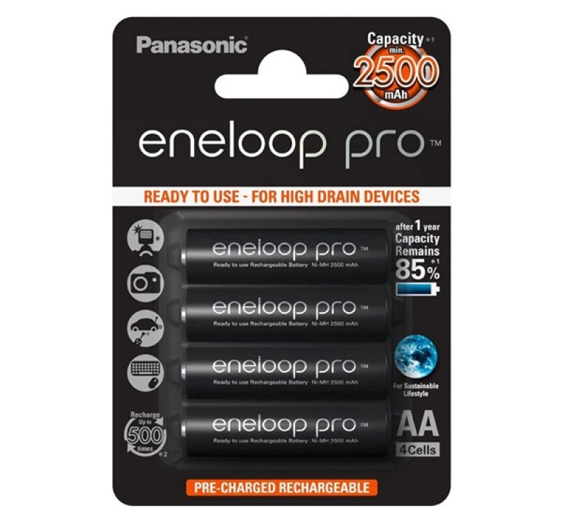 Panasonic ENELOOP PRO elem (AA, BK-3HCDE, 1.2V, 2500mAh Ni-MH, újratölthető) 4db/csomag