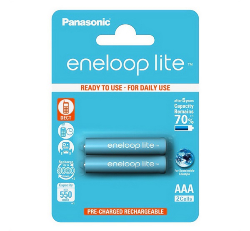 Panasonic ENELOOP LITE elem (AAA, BK-4LCCE/2BE, 1.2V, 550mAh Ni-MH, újratölthető) 2db/csomag