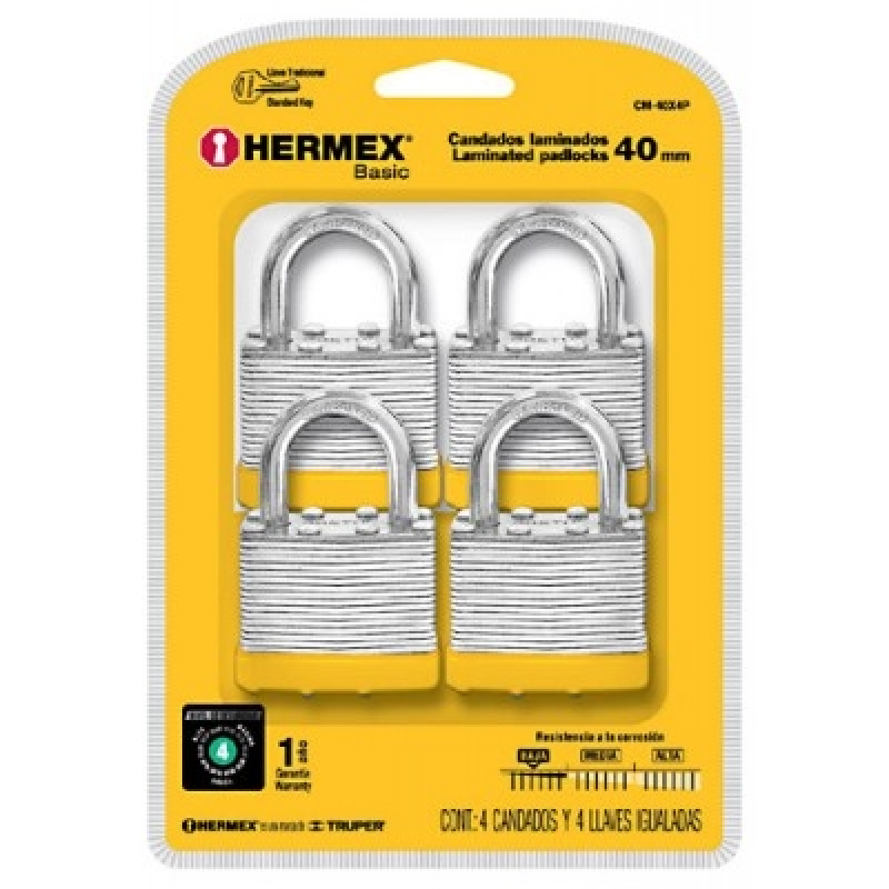 HERMEX CM-40X4P 4 darabos lakatkészlet, laminált test, 40 mm (T20507)
