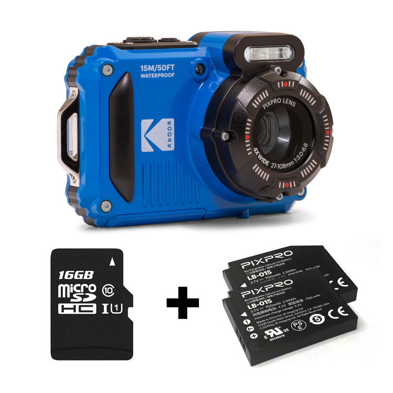 Kodak Pixpro WPZ2 vízálló, porálló, ütésálló digitális fényképezőgép, kék, 2db akku, 16gb micro sd (