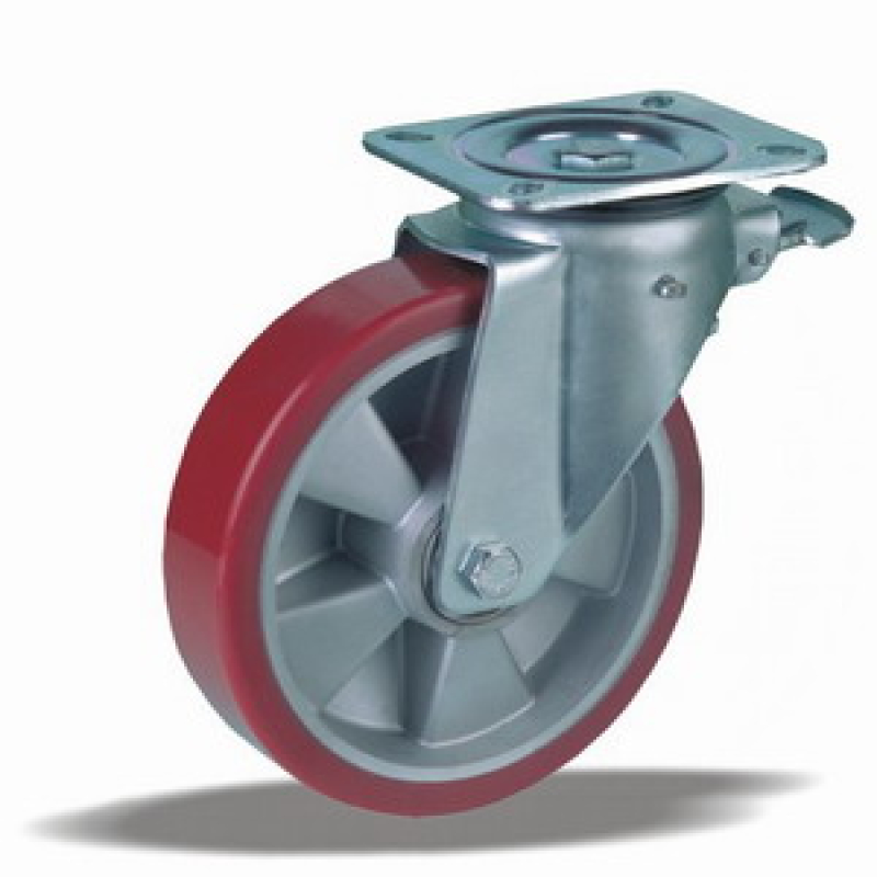 Kerék nagy teherbírású önbeálló alumínium  PU 800 kg fékezhető 200 42415 (11807)