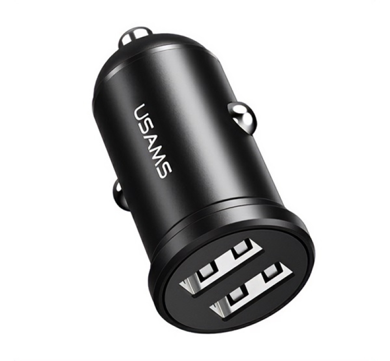 Usams autós töltő 2 USB aljzat (12W, gyorstöltő) FEKETE