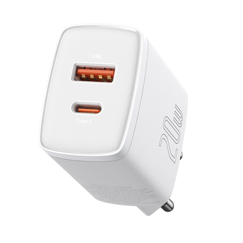 Baseus CCXJ-B02 Compact hálózati töltő USB Type-C / USB-A 20W 3A QC3.0 ? Fehér