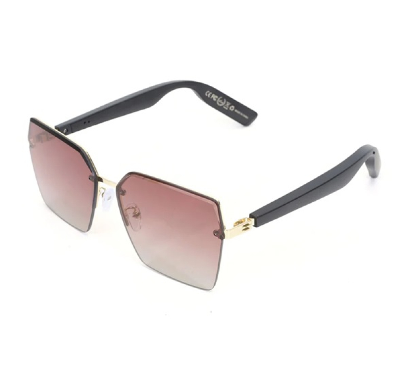 Okos napszemüveg (v5.3, zenelejátszás, hívásfogadás, AI fordító, cseppálló, rózsaszín lencse) FEKETE