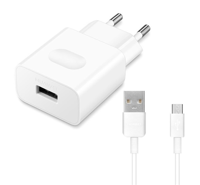 Huawei hálózati töltő USB aljzat (18W, gyorstöltő + C02450768A microUSB kábel) FEHÉR