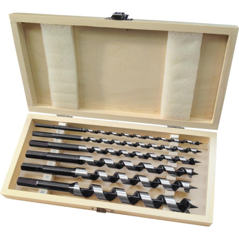 Extol Premium fafúró klt. 6 db, 6-8-10-12-16-20×260mm, csavaros heggyel, hatszög befogás; fa dobozba