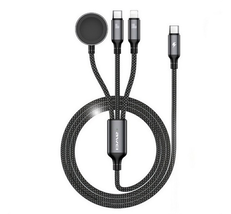 Awei töltőkábel 3in1 (Type-C - Type-C/lightning, Apple Watch töltő, 100W, wireless, gyorstöltő, 120c