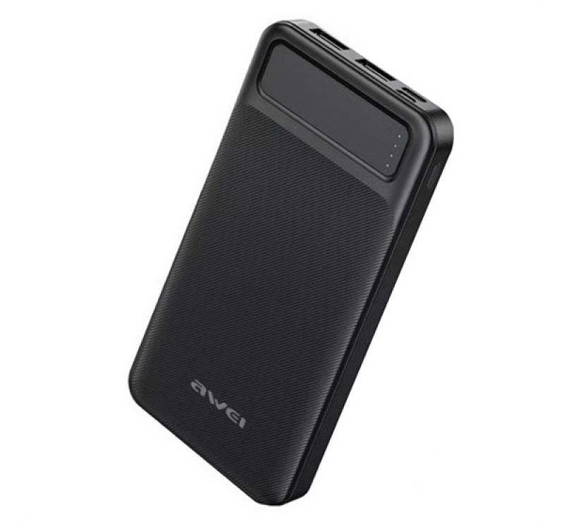 Awei P5K vésztöltő 2 USB+2 Type-C aljzat (10000mAh, 2.1A, PD gyorstöltő) FEKETE