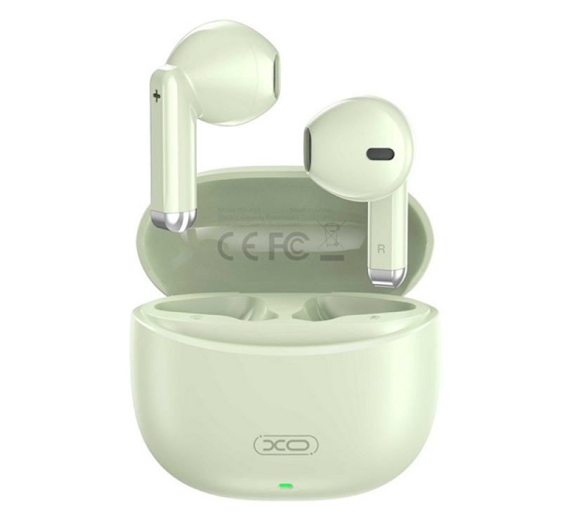 XO bluetooth fülhallgató SZTEREO (v5.3, TWS, mikrofon + töltőtok) VILÁGOSZÖLD