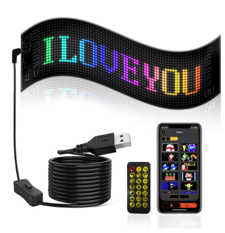 Matrix Pixel LED panel, Bluetooth vezérlés, Alkalmazással programozható, 16x64 LED, 9.5x37.5cm, vízá