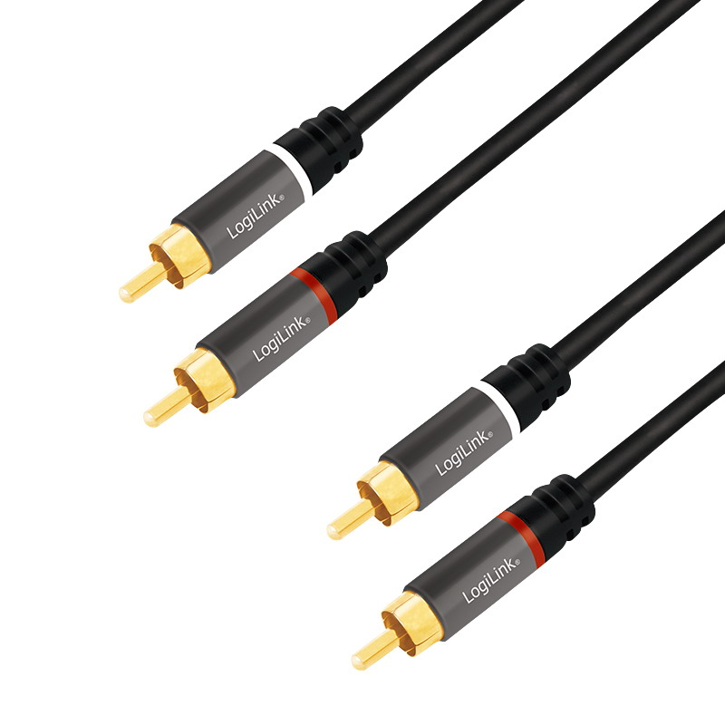 Logilink CA1202 audiokábel, 2x RCA/M - 2x RCA/M, fém, 1 m