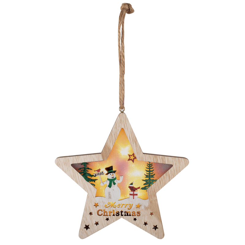 Home fa ablak- , ajtódísz, csillag hóemberrel (KLW 17 S)