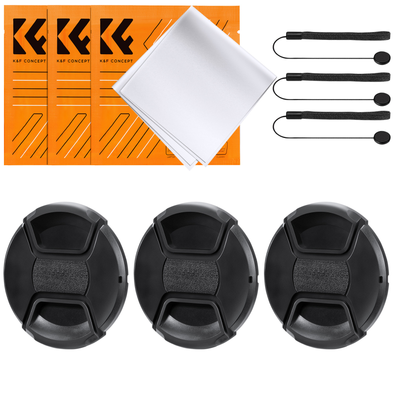 K&F Concept 3db objektívvédő sapka zsinórral + 3db törlőkendő, 46mm (KF-1989)