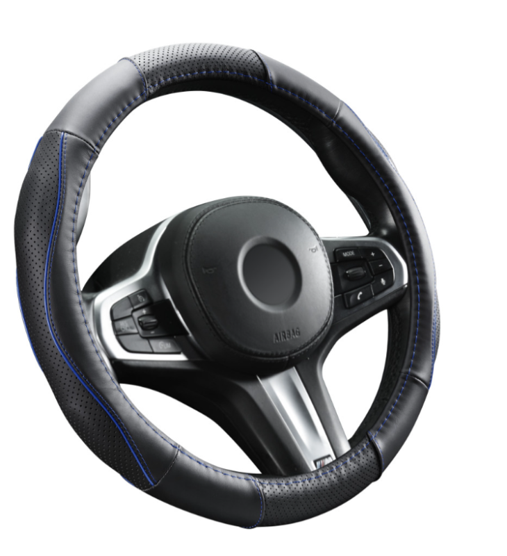 Valódi bőr kormányvédő DW-5056BL 36-38cm, kék betétes (1976)