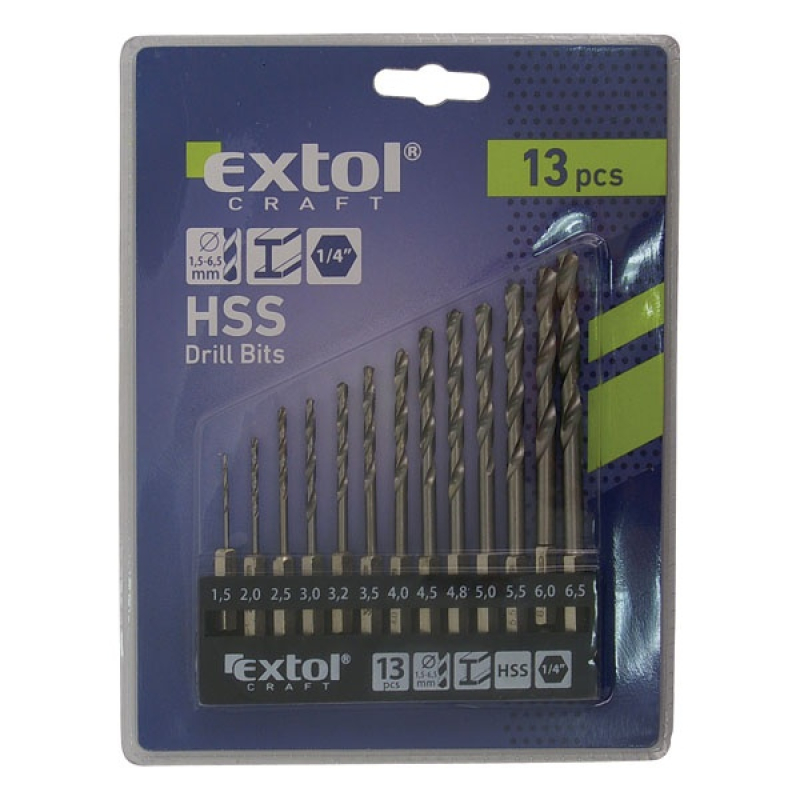 Extol fémfúró klt., 13db, HSS; 1,5-6,5mm, 1/4