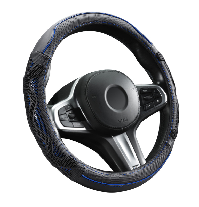 Bőr kormányvédő 38cm, fekete-kék DW-5002BL (00917)