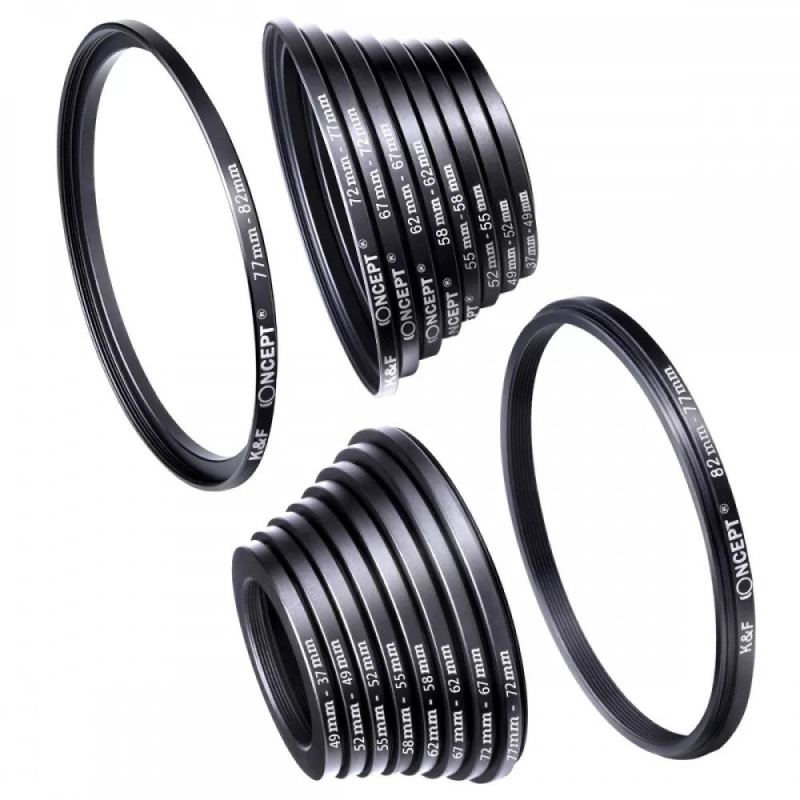 K&F Concept 18 db-os menetátalakító gyűrű szett (Step-Up és Down) 37-82mm (KF-0629)