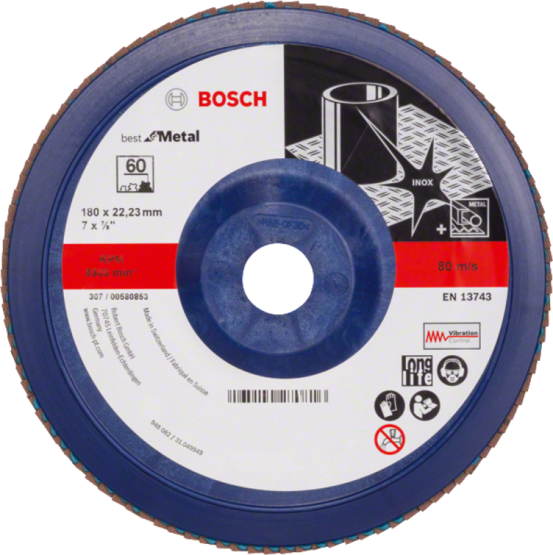 Bosch X571 Zirkon legyezőtárcsa o 180 mm, o 22.23 mm, P60