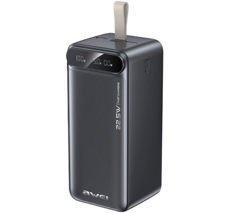 Awei PA-13 vésztöltő 2 USB+Type-C aljzat (50000mAh, 22.5W, PD gyorstöltő, LED kijelző) FEKETE