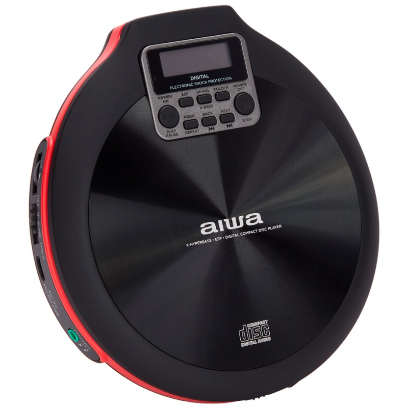 Aiwa hordozható MP3 Discman, fülhallgatóval és tárolóval, piros (15471)