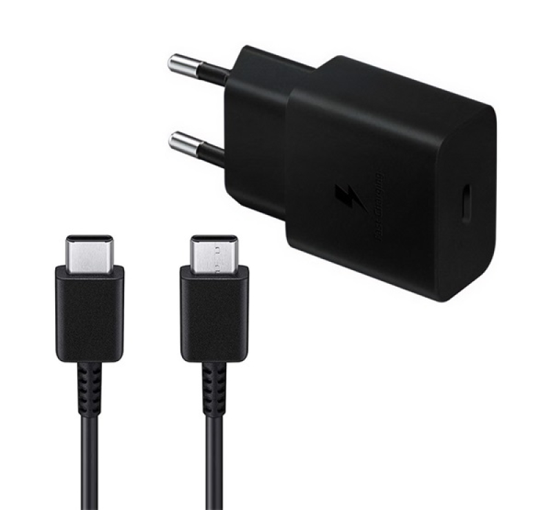 Samsung hálózati gyorstöltő (G132688) Type-C aljzat (15W,  + Type-C kábel) FEKETE
