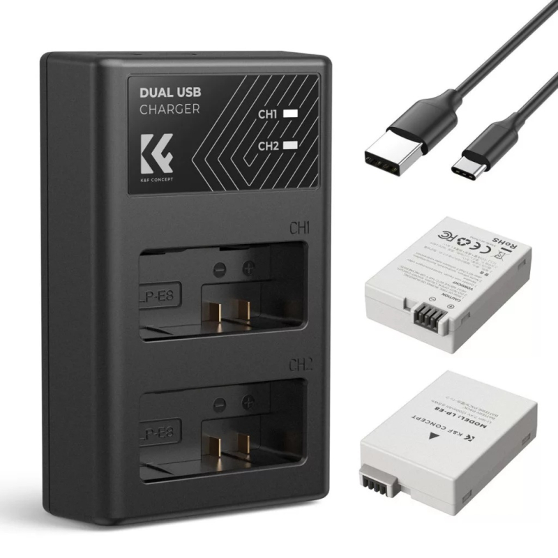 K&F Concept hordozható dupla USB-C akkumulátor töltő + 2db akku (KF-28-0027)