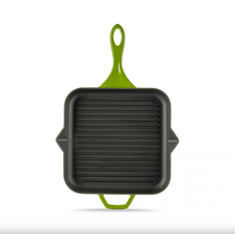 Hósse zománcozott öntöttvas grill serpenyő 28cmx28cm, zöld (HOS-KIEG-008)