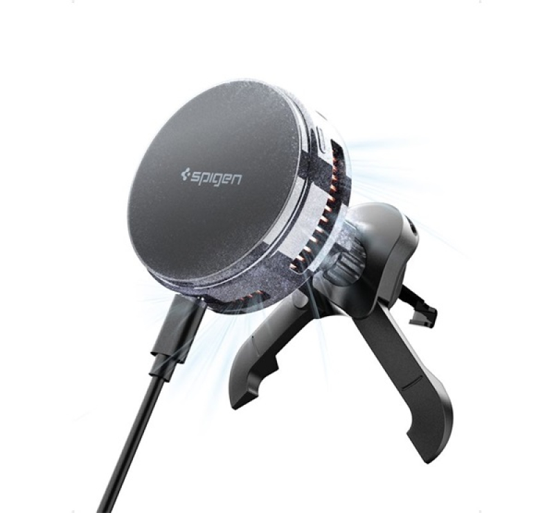 SPIGEN ESSENTIAL PELTIER EV25MFAQ autós tartó (szellőzőre, állítható, 15W, LED jelzés, wireless, Mag