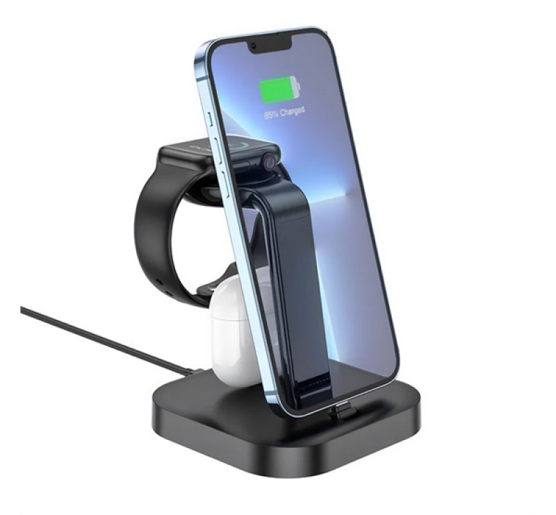HOCO CW43 asztali töltőállvány 3in1 (5W, Apple Watch töltő , lightning) FEKETE