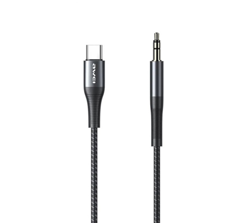 Awei CL-116T audió kábel (3.5mm jack - Type-C, cipőfűző, 100cm) FEKETE