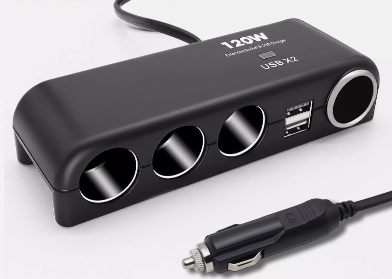 13283 Szivargyújtó elosztó 3-as + 2 USB aljzat +  Öngyújtó aljzat 12/24V - MAX 120W
