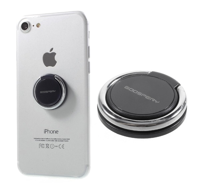 MERCURY RING tartógyűrű (fém, ragasztható, telefon tartó, kitámasztó, 360°) FEKETE/EZÜSTGP-72223