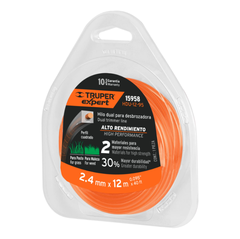 TRUPER EXPERT HDU-12-95 fűkasza damil, négyszög, 2,4mm/12m (T15958)