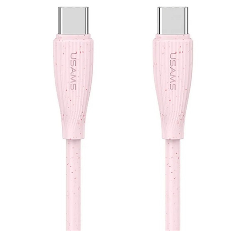 Usams GREEN SERIES adatkábel (Type-C - Type-C, 60W, gyorstöltő, 100cm) RÓZSASZÍN