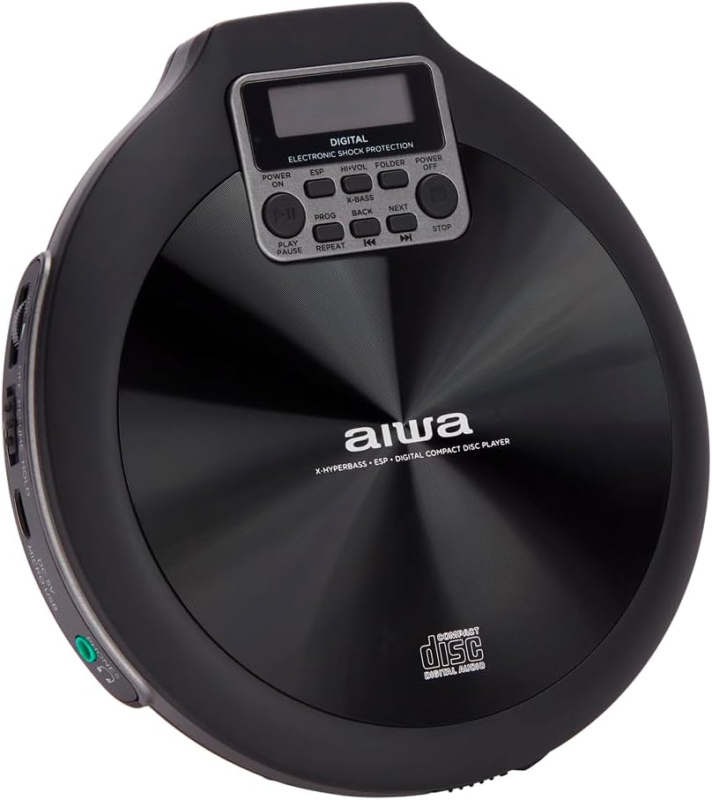 Aiwa hordozható MP3 Discman, fülhallgatóval és tárolóval, fekete (15469)